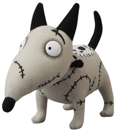 Mini Plush Sparky figure by Tim Burton, produced by Medicom Toy. Front view.