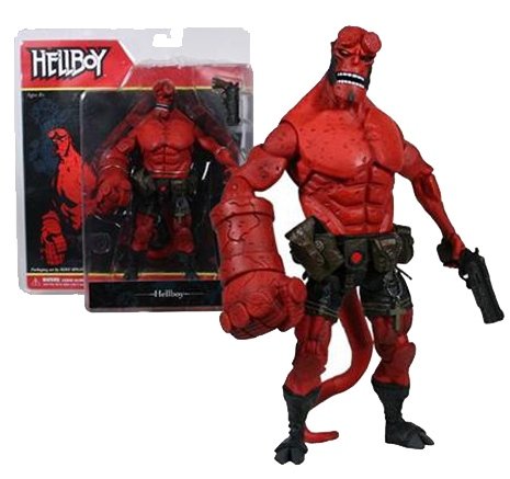 Hellboy w/ Snarling Mouth figure by Mike Mignola, produced by Mezco Toyz. Front view.