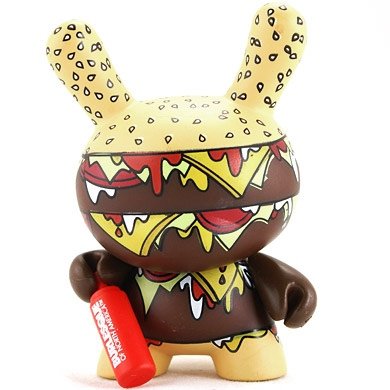 Burger Ketchup figure by Twelve Car Pileup, produced by Kidrobot. Front view.