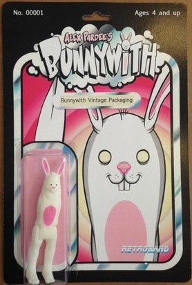 Bunnywith Vintage Packaging figure by Alex Pardee, produced by Retroband. Front view.