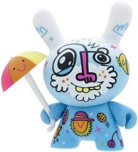 Rainy Day Dunny figure by Jon Burgerman, produced by Kidrobot. Front view.