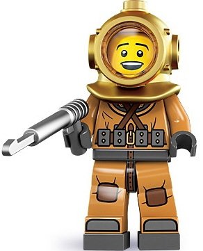 Diver figure by Lego, produced by Lego. Front view.