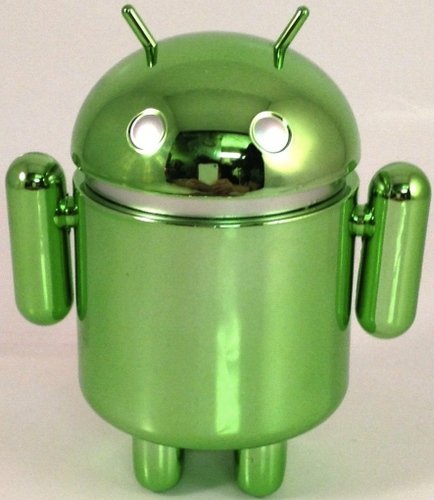Green Metallic Android figure by Google Inc, produced by Dyzplastic. Front view.