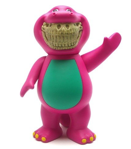 Barney Grin (Original Pink) figure by Ron English, produced by Made By Monsters. Front view.