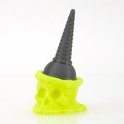 3d printed Ice Scream Man Bite Size yellow figure by Brutherford, produced by Brutherford Industries. Front view.