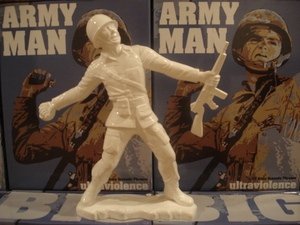 Big Army Man - White figure by Frank Kozik, produced by Ultraviolence. Front view.