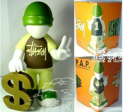 Stussy Peace and Prosperity figure, produced by 360 Toy Group . Front view.