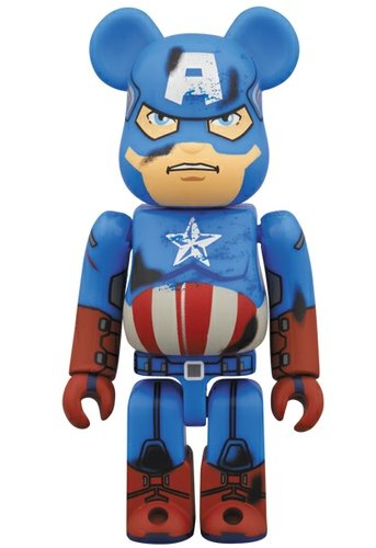 Captain America Be@rbrick Damage Ver. 100% figure by Marvel, produced by Medicom Toy. Front view.