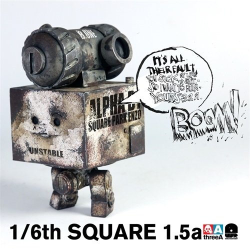 Square Bomb figure by Ashley Wood, produced by Threea. Front view.