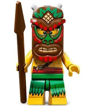Island Warrior figure by Lego, produced by Lego. Front view.