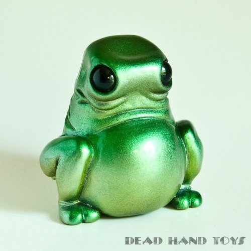 21 - Metallic Green Yellow figure by Brian Ahlbeck (Lysol), produced by Dead Hand. Front view.