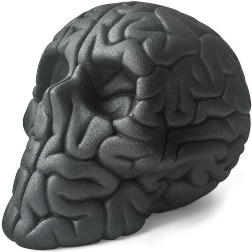 Skull Brain - GRAPHITE: Sand textured figure by Emilio Garcia, produced by Secret Lapo Laboratories. Front view.