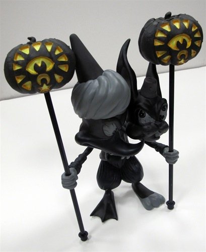 Bunnyduck - Black figure by Todd Schorr, produced by Necessaries Toy Foundation. Front view.