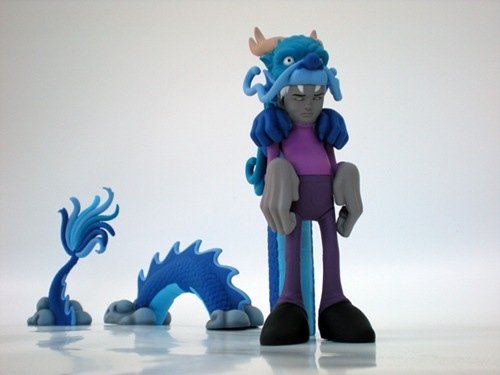 Kid Dragon - Blue (DesignerCon) figure by Sam Flores, produced by The Loyal Subjects. Front view.