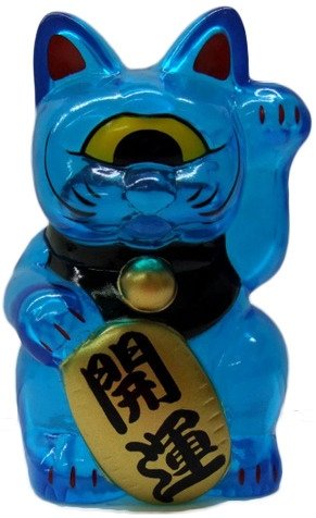 Mini Fortune Cat - Clear Blue figure by Mori Katsura, produced by Realxhead. Front view.