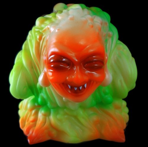 Sludge Demon - Mandarake Regular Orange/Green figure by Lash, produced by Mutant Vinyl Hardcore. Front view.