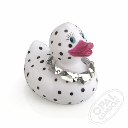 Quackers - Diamante Duck figure, produced by Opal London. Front view.