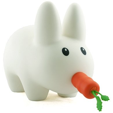 Labbit figure by Frank Kozik, produced by Kidrobot. Front view.