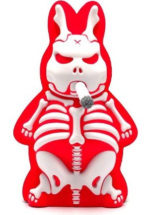 Skeleton Labbit - Somethings Under The Bed Ed. figure by Frank Kozik, produced by Kidrobot. Front view.