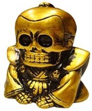 Honesuke (リアルヘッド 骨助) - Gold w/ Black Rub figure by Realxhead X Skull Toys, produced by Realxhead. Front view.