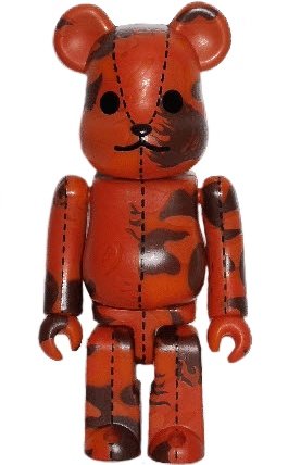 Bape Play Be@rbrick 100% S3 - Orange figure by Bape, produced by Medicom Toy. Front view.