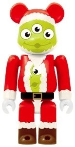 Alien Santa Be@rbrick 100% figure by Disney X Pixar, produced by Medicom Toy. Front view.
