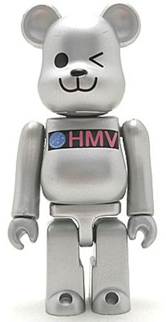 HMV Be@rbrick 100% Silver figure by Hmv, produced by Medicom Toy. Front view.
