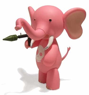 I.W.G. - Nehanda the Pink Elephant figure by Patrick Ma, produced by Rocketworld. Front view.