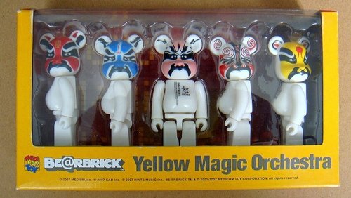 Be@rbrick yellow magic orchestra set figure, produced by Medicom Toy. Front view.