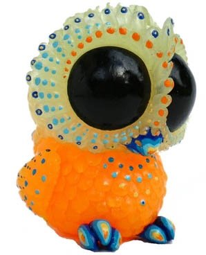 Baby Owl - Blue Orange GID figure by Kathleen Voigt. Front view.