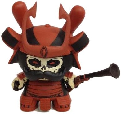 Ashigaru - Red Armour  figure by Jon-Paul Kaiser, produced by Kidrobot. Front view.