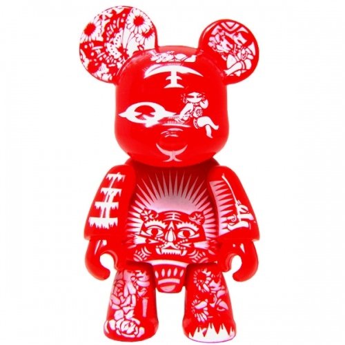 Paper Cut Qee Bear - Red Edition figure by Toy2R, produced by Toy2R. Front view.