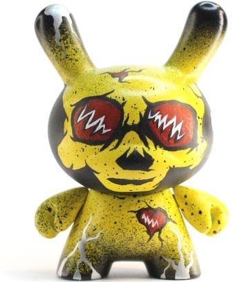 Yellolectric figure by Zukaty, produced by Kidrobot. Front view.