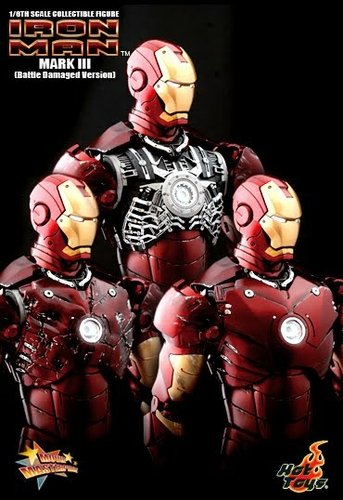 Iron Man Mark 3 Battle Damaged Version figure by Hot Toys, produced by Hot Toys. Front view.