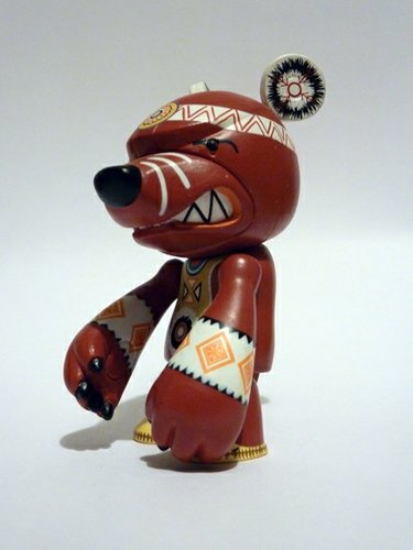 Oklahoma Bear Warrior figure by Chad Mount, produced by Toy2R. Side view.