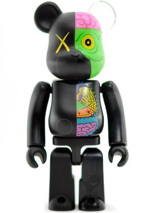 Dissected Companion Be@rbrick 100% - Black   figure by Kaws, produced by Medicom Toy. Front view.
