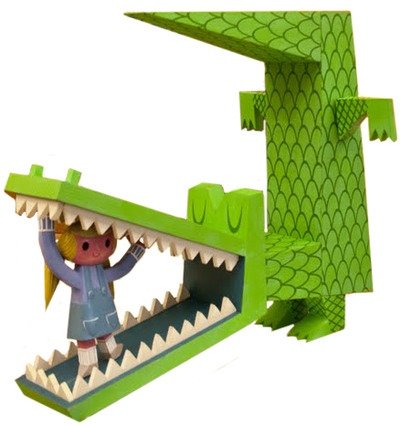 Topsy Turvey Croc figure by Amanda Visell. Front view.