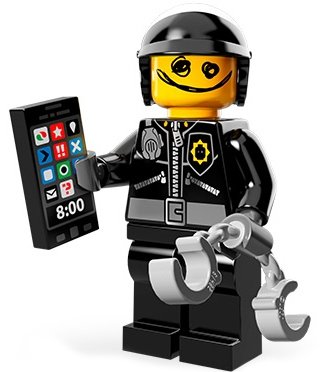 Scribble-Face Bad Cop figure by Lego, produced by Lego. Front view.