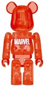 Clear Red Marvel Logo Be@rbrick 100% figure by Marvel, produced by Medicom Toy. Front view.