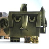 Trojan Pegaphunt (Antique Brass) figure by Amanda Visell, produced by Fully Visual. Front view.