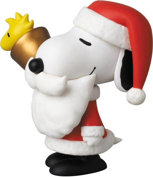 UDF PEANUTS Series 3 SANTA SNOOPY figure by Charles M. Schulz, produced by Medicom Toy. Side view.