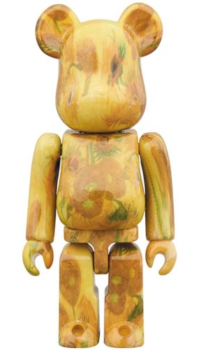 Van Gogh Museum - Sunflowers BE@RBRICK 100% figure, produced by Medicom Toy. Front view.