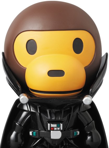 Darth Vader (Star Wars x Baby Milo) - VCD No.216 figure by Lucasfilm Ltd. X Bape, produced by Medicom Toy. Detail view.