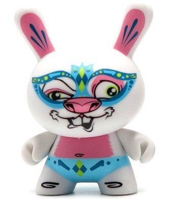 Venetian Rabbit Dunny figure by Scribe, produced by Kidrobot. Front view.