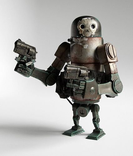 Warbot Bertie Mk 2 - Zombfucker figure by Ashley Wood, produced by Threea. Side view.