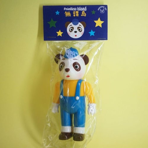 Worker Panda figure by Pointless Island, produced by Awesome Toy. Front view.