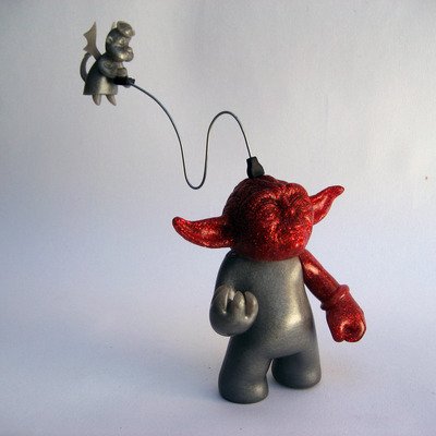 Yoda Possessed (Red) figure by Dave Bondi, produced by Dave Bondi Art. Side view.