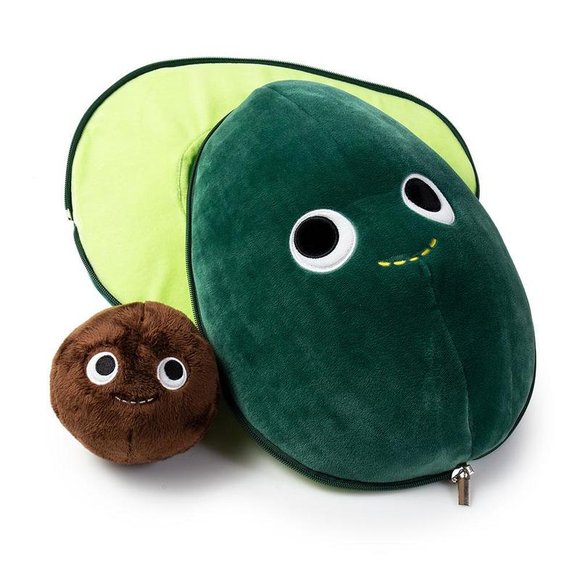 Yummy World Large Eva the Avocado Plush figure, produced by Kidrobot. Front view.