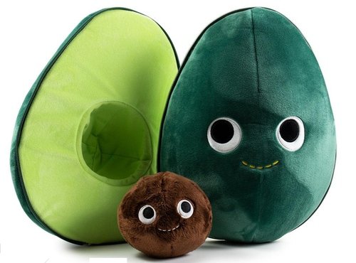 Yummy World Large Eva the Avocado Plush figure, produced by Kidrobot. Front view.